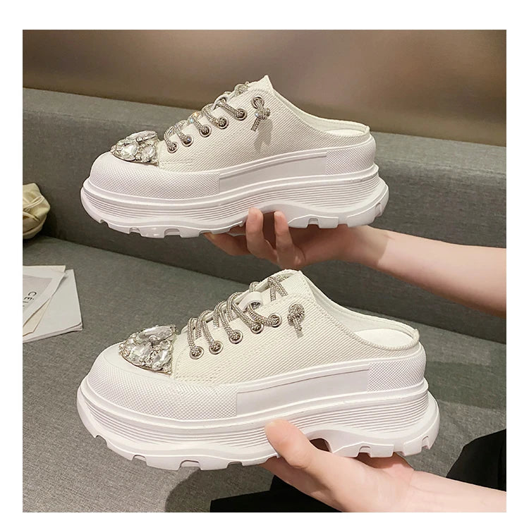 Women Shiny Rhinestones Shoes Four Seasons Casual Sneakers Women Stylish Sport Shoes Lace-Up Sports slippers zapatos mujer
