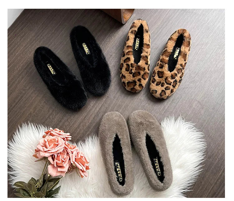 Women's Shoes 2025 New Style Warm Mink Wool Fleece Soft-soled Bean Shoes, Plus-size Women's Shoes43 Mom Shoes Luxury Shoes Women