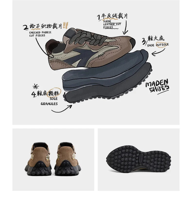 Maden Retro 70's Casual Sneakers for Men's Fall and Winter Thick Sole Sporty Jogging Breathable Casual Shoes