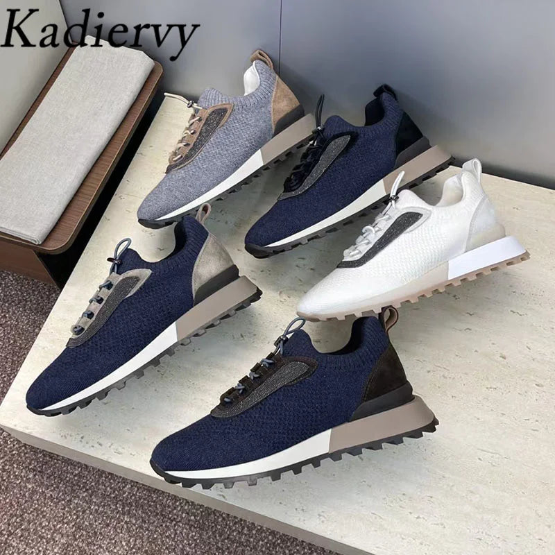 Casual Sneakers Women Round Toe Patchwork Outdoors Running Shoes Cosy Walking Shoes String Bead Lace Up Flat Sports Shoes Woman