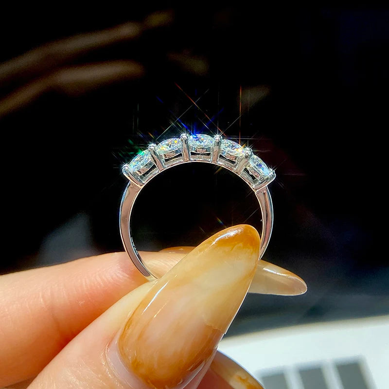 GRA Fashion Real 0.3CT*5 Moissanite Rings for Women Gift 925 Sterling Silver Brilliant Diamond Wedding Luxury Fine Jewelry