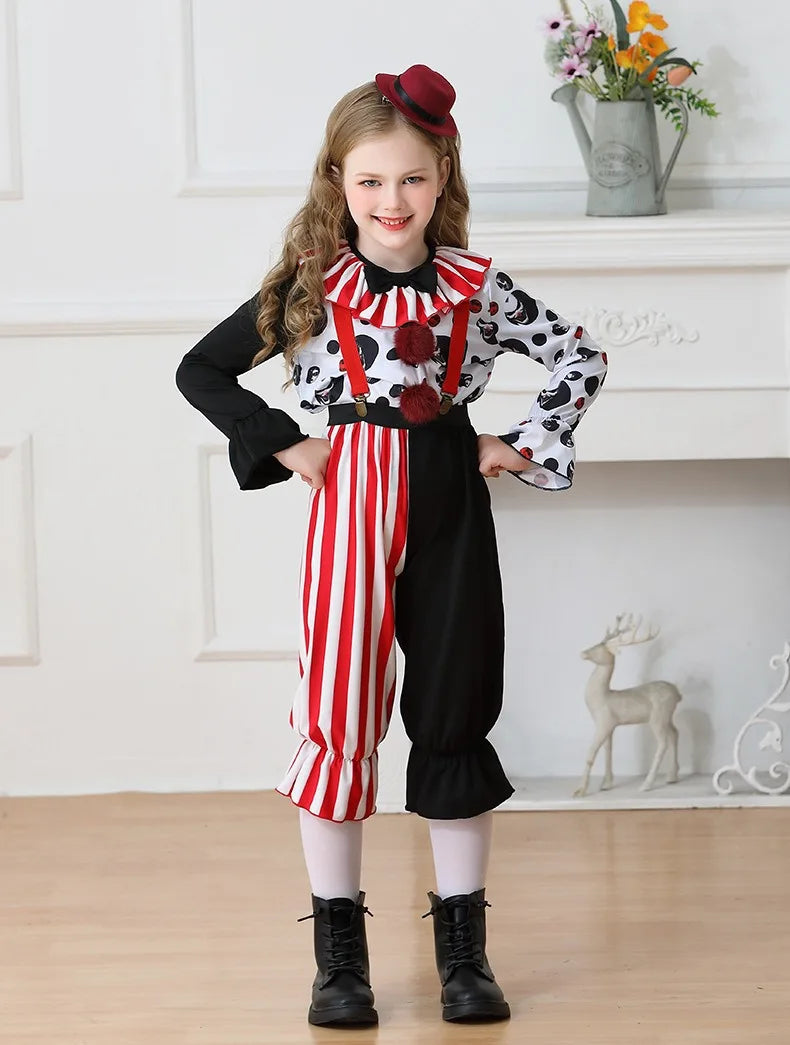 Halloween Cosplay Costumes Horror Clown Dresses Pants Headwear Clothes Sets Carnival Theme Party Role Playing Outfits for Girls