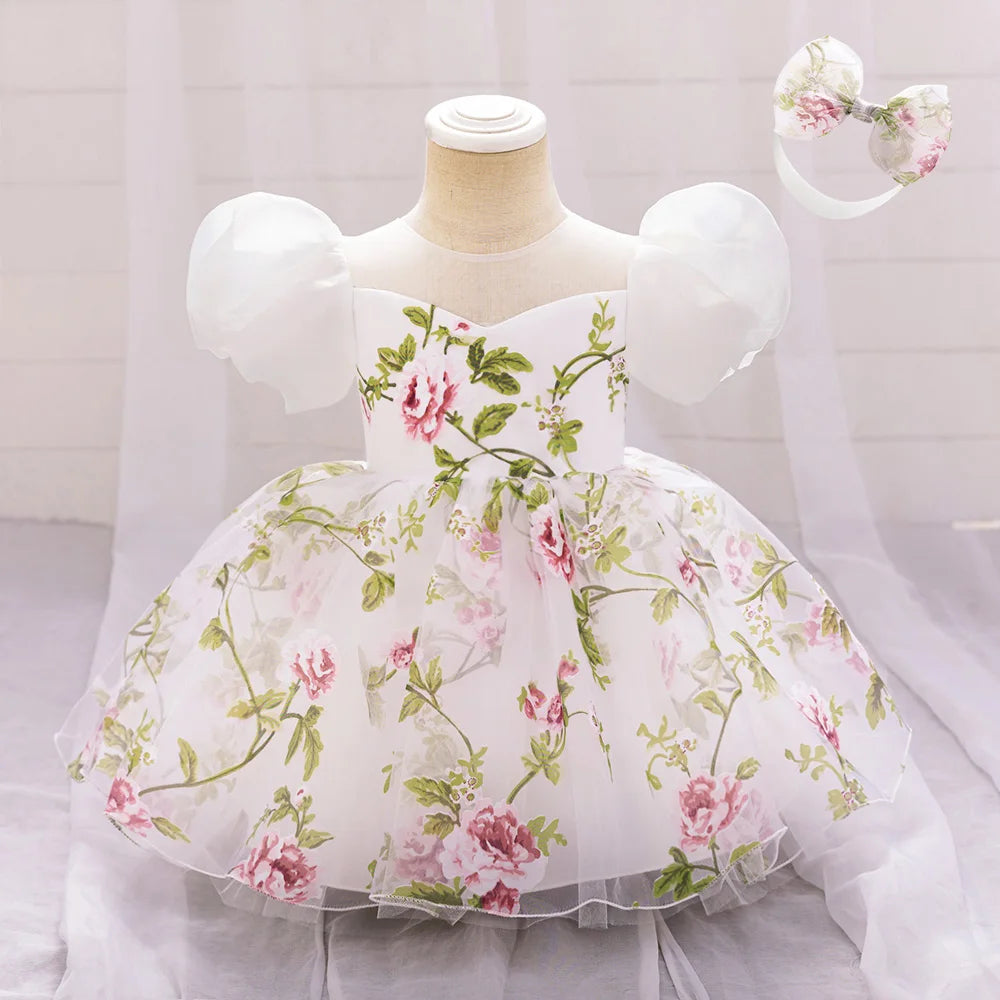 Baby Girl 2pcs Floral Wedding Party Dress Toddler Tulle Princess Gown Girls Summer Holiday Dresses Infant 1st Birthday Costumes
