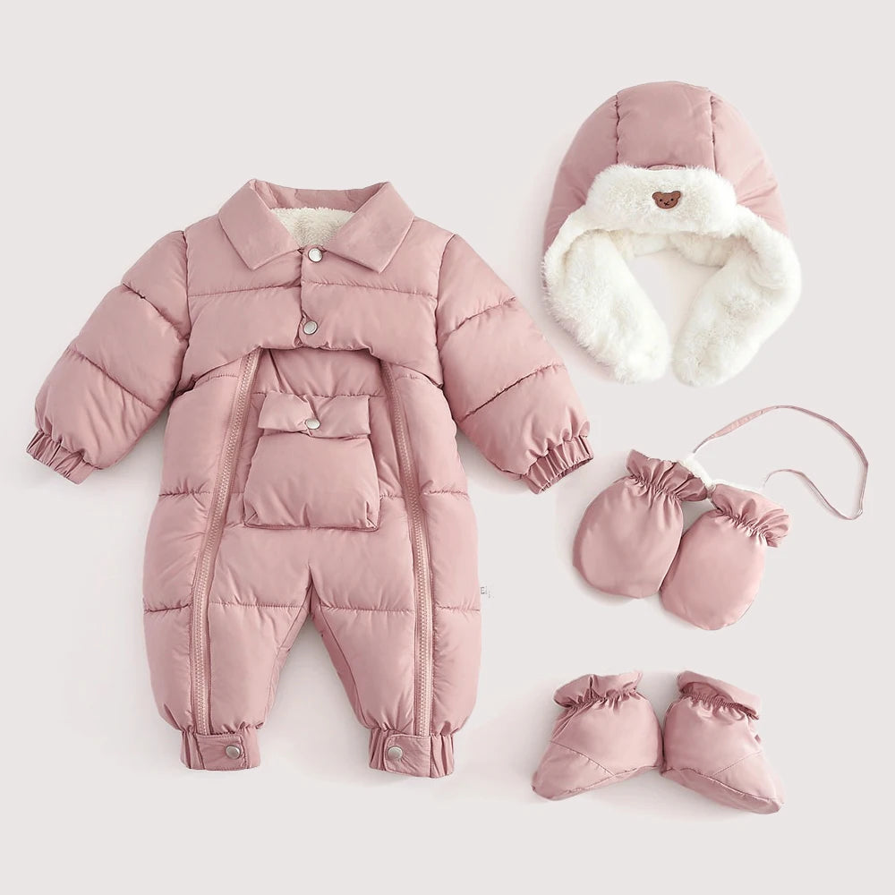 Ircomll Winter Baby Jumpsuit Thick Warm Infant Hooded Inside Fleece Jacket Newborn Boy Girl Coat Overalls Cotton Down Jacket