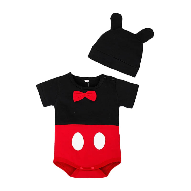 Summer Rompers Baby Boys Girls Newborn Romper Hat Short Sock 3 PCS Set Cartoon Minnie Mickey Infant Clothes Bebe Cotton Jumpsuit