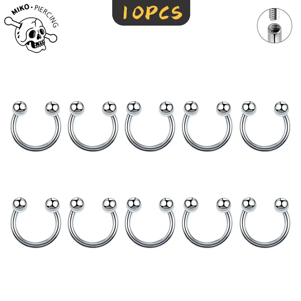 10Pcs ASTM F136 Titanium Horseshoe Piercing Intemal Thread Nose Ring U Shape Hoop Ear Septum Helix Lip Tragus Piercing Jewelry
