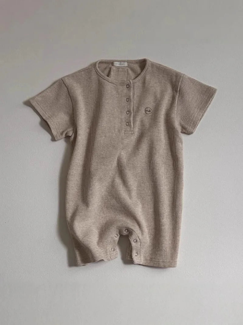 2025 Summer New Baby Short Sleeve Romper Boy Girl Newborn Solid Simple Jumpsuit Cotton Infant Toddler Casual Clothes 0-24M