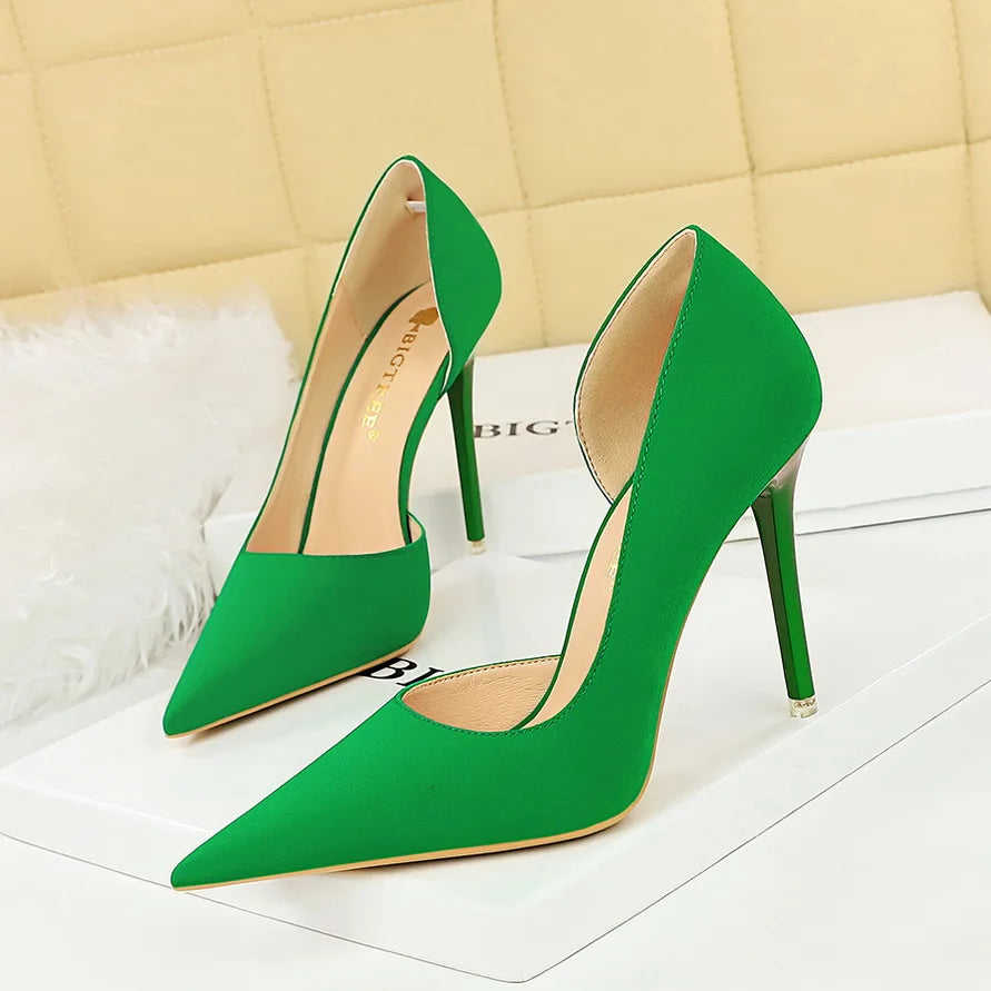 2025 New Women 11cm High Heels Wine Green Pumps Plus Size 34-43 Stripper Evening Orange Heels Lady Wedding Bridal Scarpins Shoes