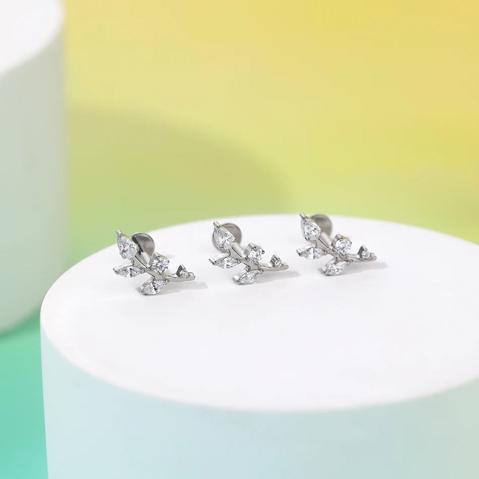 1/5PCS Titanium 16G Tragus Daith Helix Lobe Ear Piercing for Women Leaf Star Zircon Cartilage Stud Earring Piercing Jewelry Gift