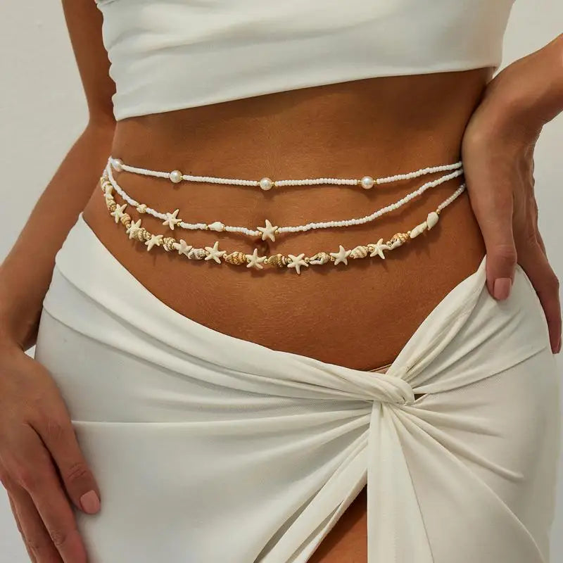 Pearl Belly Chain for Women Boho Waist Chains Sexy Summer Beach Jewelry for Swimsuit Body Accessory
