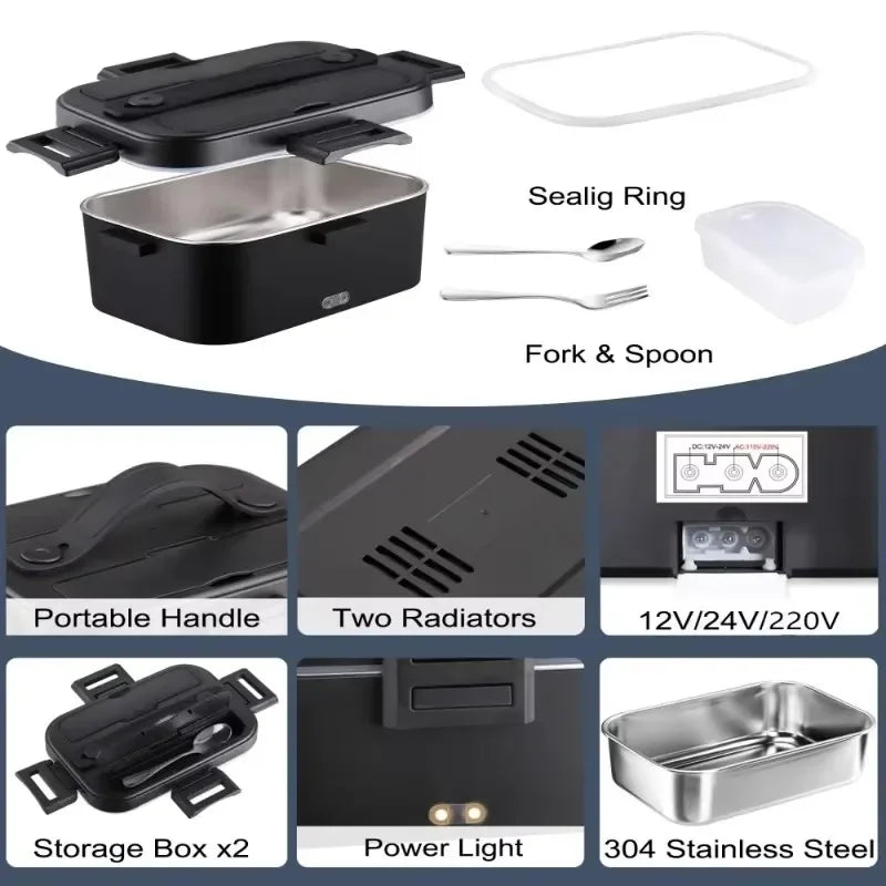 1.8L Food Heater 3 in1 Portable Leakproof Heated Lunch Box 75W  Electric Lunch Box for Car Truck Office with Insulated Carry Bag
