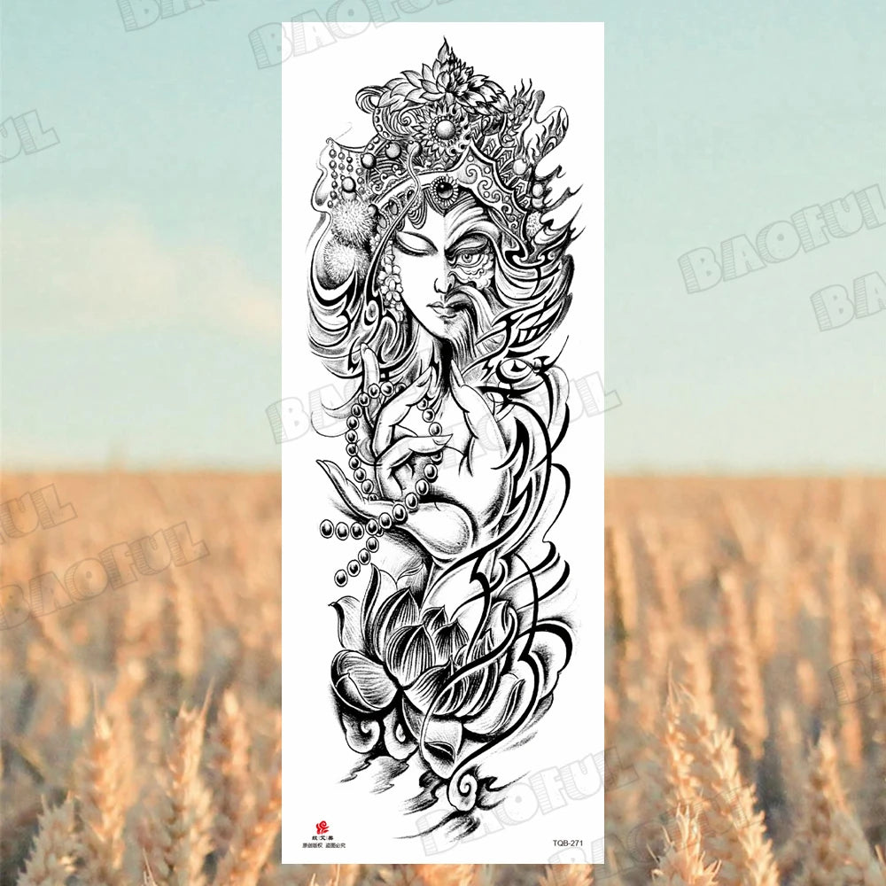 BAOFUL Full Arm Sleeve Temporary Tattoos For Women Men Realistic Wolf Lion Warrior Maori Fake Tattoo Stickers Thigh Leg Tatoos