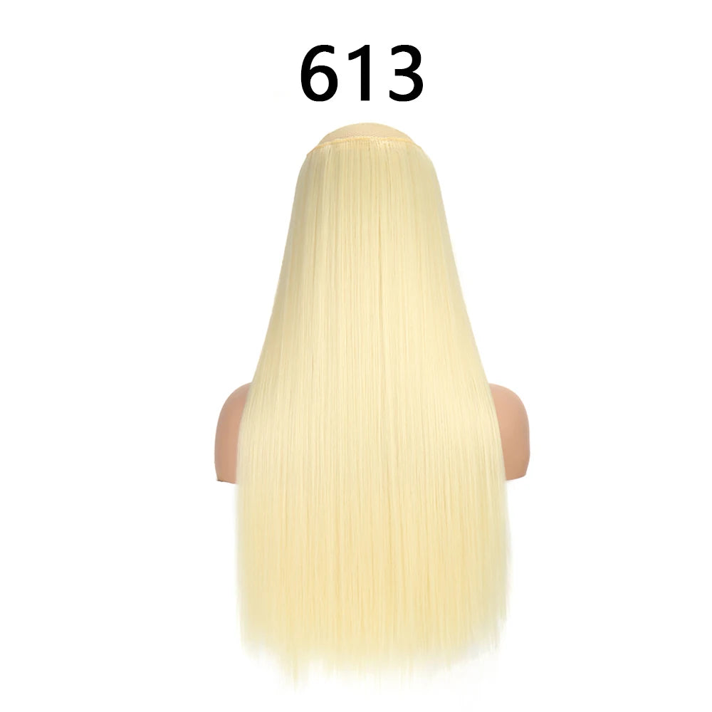 Synthetic 24Inch Hair Extensions OnePiece 5 Clips Long Straight Hairstyle Heat Resistant Fake Hairpiece For Women Natural Brow