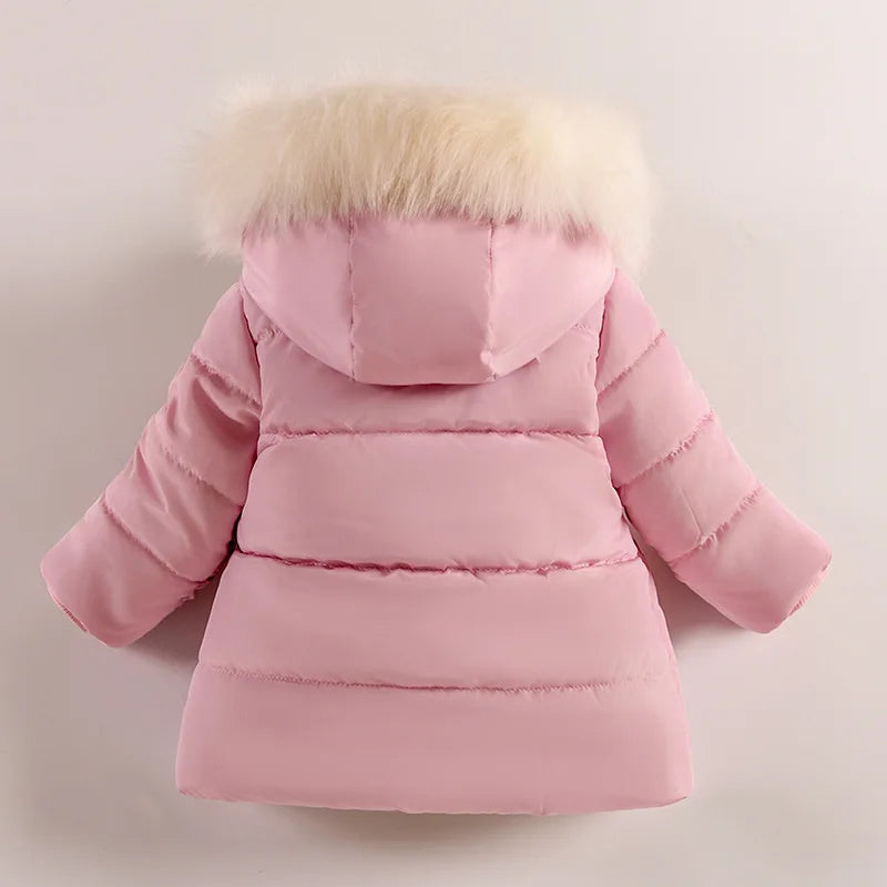 1-5 Years Flowers Autumn Winter Girls Jacket Fur Collar Keep Warm Little Princess Coat Hooded Zipper Baby Outerwear Kids Clothes