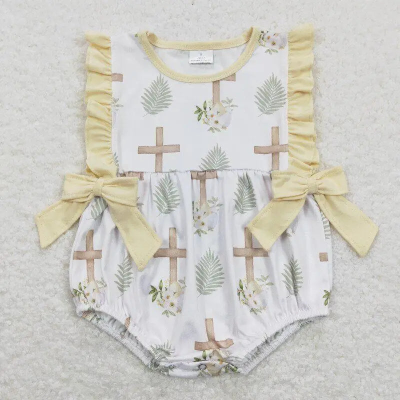 4.14y NEW stock baby girls summer romper wholesale boutique embroidery pattern floral flowers purple flying sleeves onesie