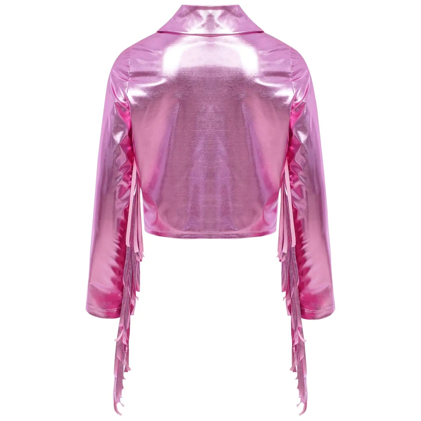 Girl's Tassels Jackets Streetwear Metallic Jazz Dance Costume Turn-Down Collar Childs Fashion Fringe Coats Jacket Party Jacket