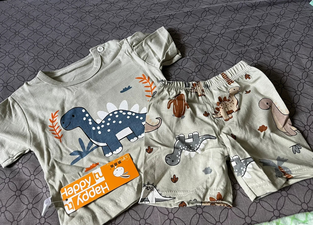 0-3Y Boys Clothing Sets Summer Cotton Short Sleeve Print T-shirts+Elasctic Shorts Kids Clothes Casual Clothing Sets for Toddler