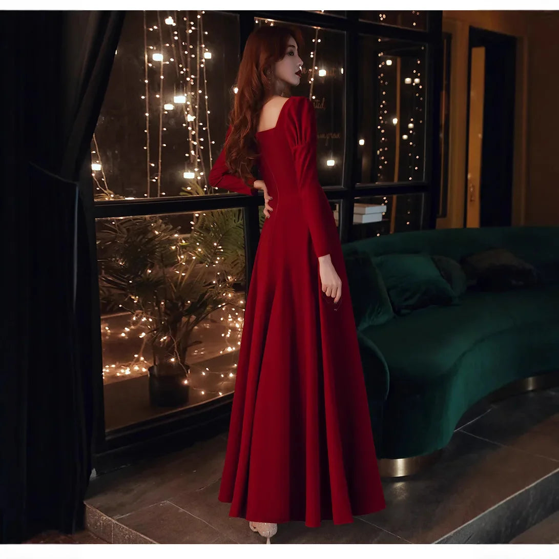 Long Wedding Dress Evening Gown for Bride Engagement Party Autumn Winter New 2025 Large Size Drinking Ceremony Dress