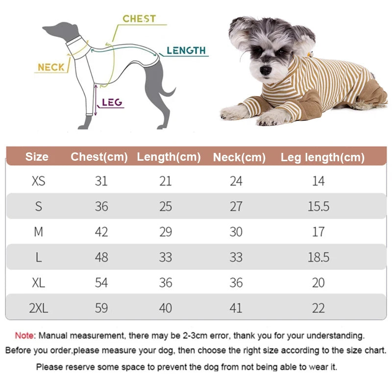 Stripe Fleece Jumpsuit For Small Dogs Winter Dog Clothes Warm Pajamas Dog Long Sleeve Bodysuit Puppy Teddy Chihuahua Clothes