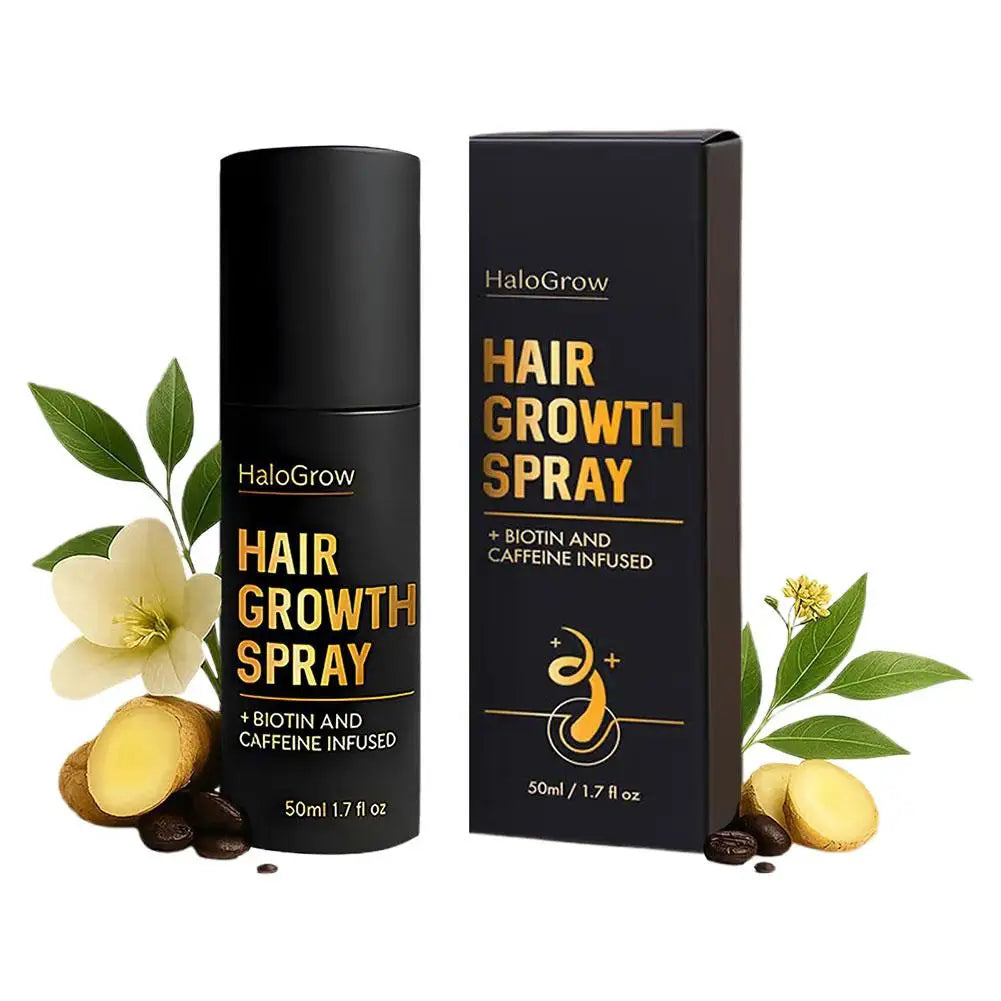 HaloGrow Hair Growth Spray Biotin Caffeine Castor Oil Infused Reduce Hair Loss Ginger Strengthen Root Advanced Hair Growth Spray