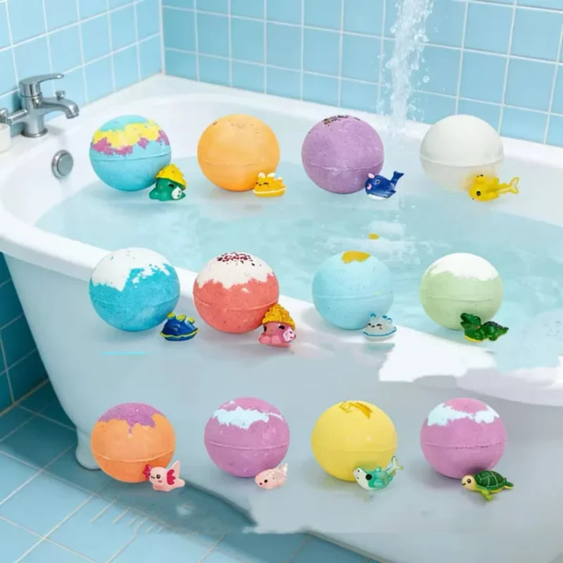 12pcs 60g Safe Natural Kids Bath Fizzies Surprise Hidden Toy Bubble Fizzy Ball Fun Bathtime Play Gift Set for Child