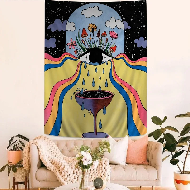 Retro Bohemian Psychedelic 70s DIY Wall Tapestry Science Fiction Art Home Decor for Room
