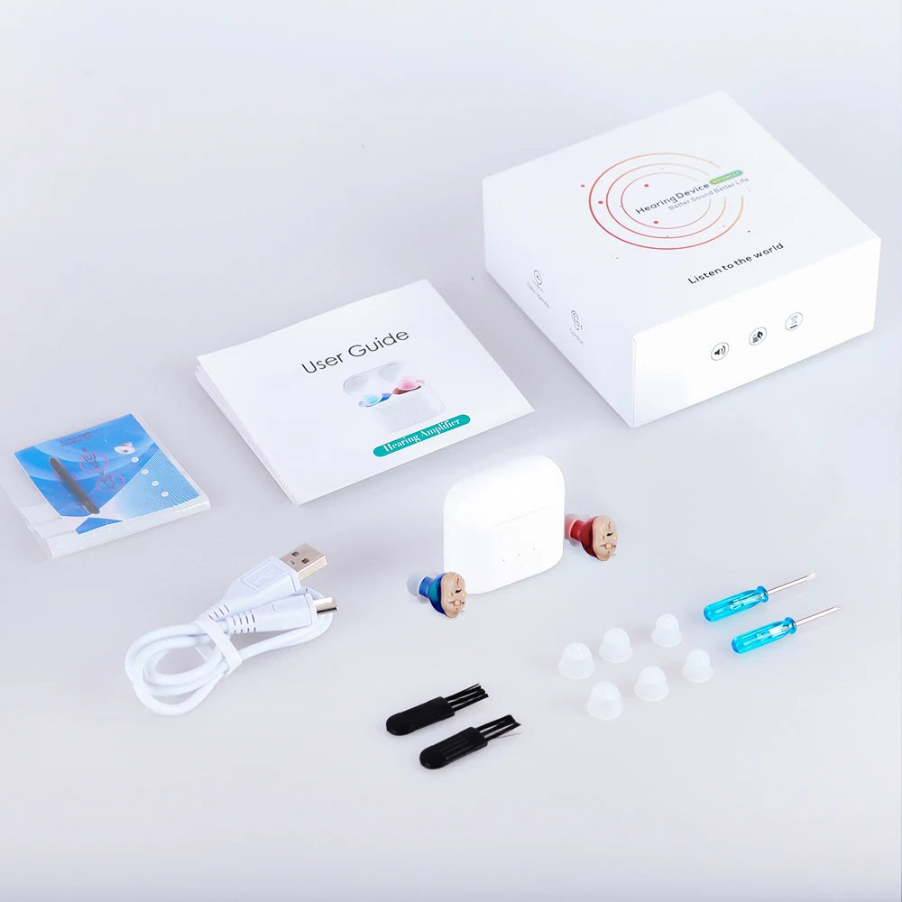 Wireless Elderly Hearing Aid Mini Invisible Hearing Aids Rechargeable Headphones ITE Deaf The Listening Device Sound Amplifiers