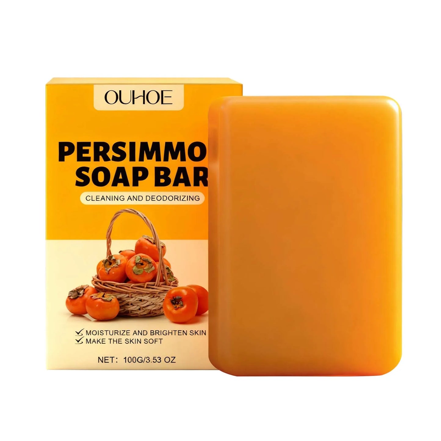 Persimmon Soap Bar Odor Removal Bath Bar Natural Deodorizing Body Cleansing Soap Soften Rough Skin Moisturizing Bath Soap