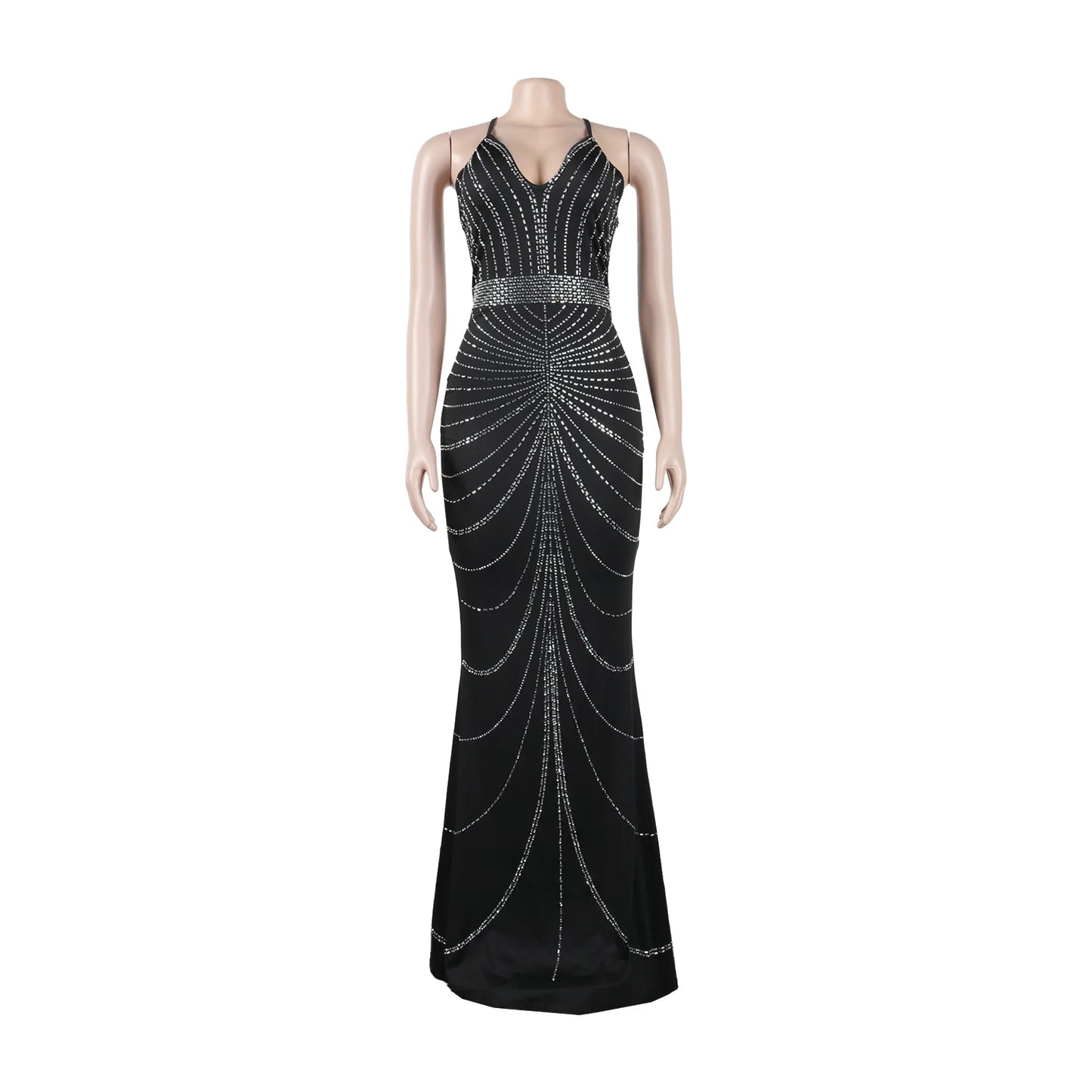 Sparkling Solid Color Hot Diamond Sheer Mesh Long Skirt, Elegant and Luxurious Spring Women's Cocktail Dress, Celebrity Clothing