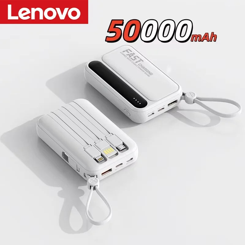 Lenovo 500000mAh Power Bank Built in 4 Lines Large Capacity Super Fast Charging Portable External Battery For iPhone Samsung
