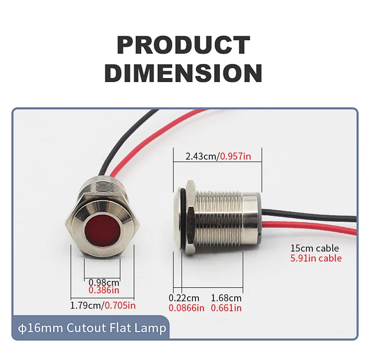 5pcs 16/19/22mm Waterproof IP67 Metal LED Indicator Light DC/AC 3-48V Signal Lamp Red Yellow Green Blue White for Car Dashboard
