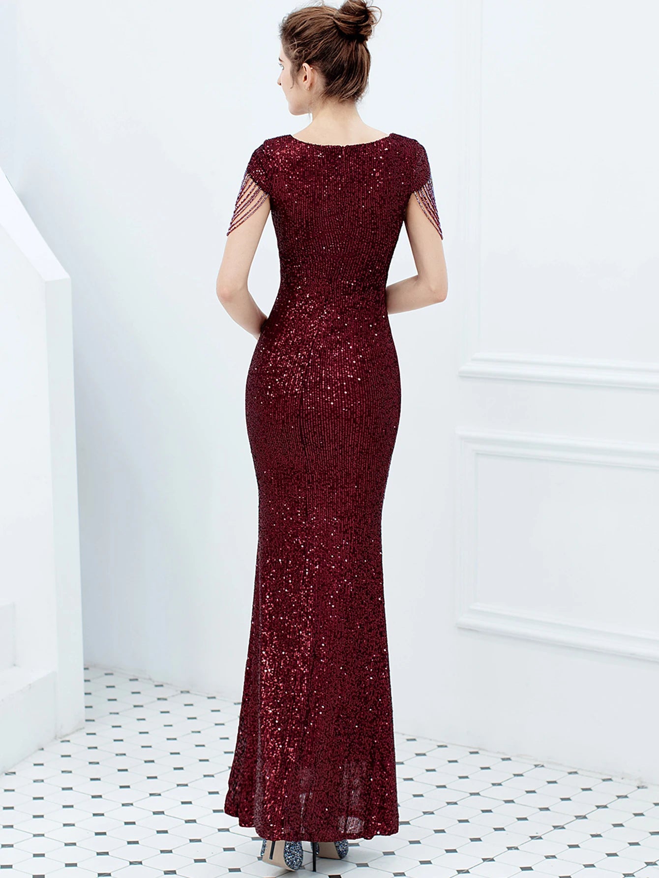 Sexy vintage maxi black sequin summer dress women 2025 elegant luxury birthday party long dresses fishtail evening dress vestido