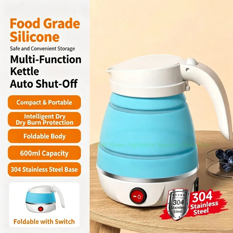Baby Food Grade Silicone Portable Electric Kettle Folding Kettle Automatic Power-Off Electric Automatic Kettle  for Home Trip