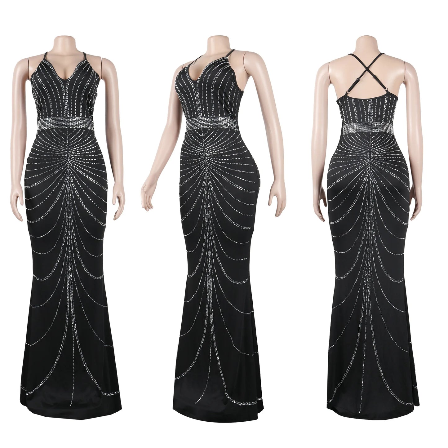 Sparkling Solid Color Hot Diamond Sheer Mesh Long Skirt, Elegant and Luxurious Spring Women's Cocktail Dress, Celebrity Clothing
