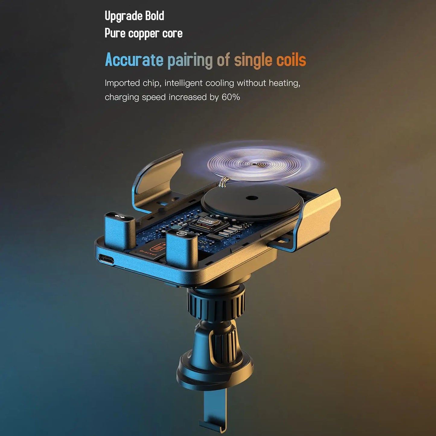 Car Holder With Dualed Motor Electric Rotating Opening Closing Mobile Phone Holder Wireless Fast Charging Phone Bracket