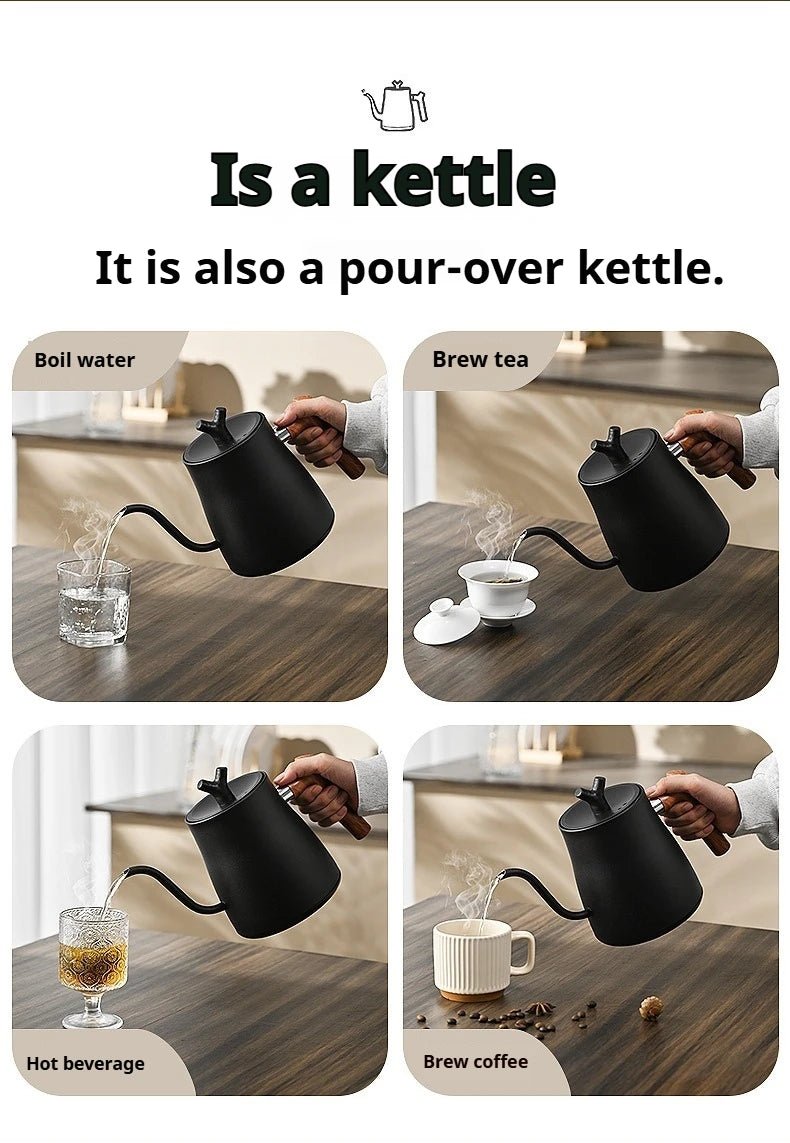 Smart Electric Gooseneck Kettle 1L 1000W, Stainless Steel Pour Over Coffee/Tea, 40-100°C Temp Control, Auto Shut-Off