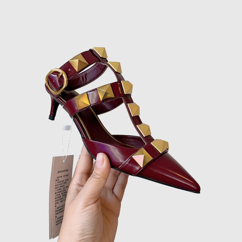 Women's Fashion Rivet High Heels 2023 Spring/Summer New Baotou Sandals Pointed Single Shoes