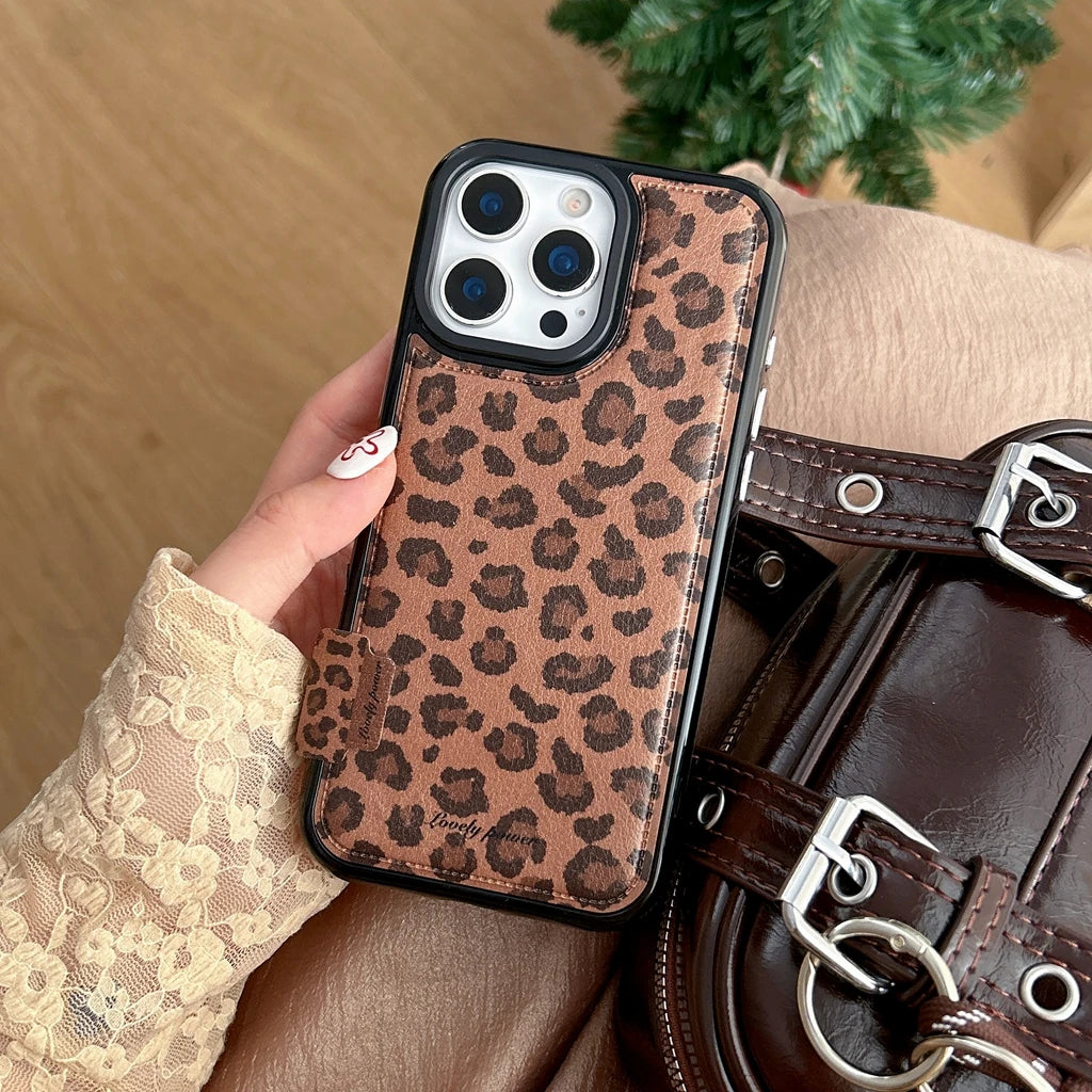 Fashion Sweet Pink Leopard Print Leather Shockproof Protective Phone Cover Case for iPhone 17 16 15 14 Pro Max