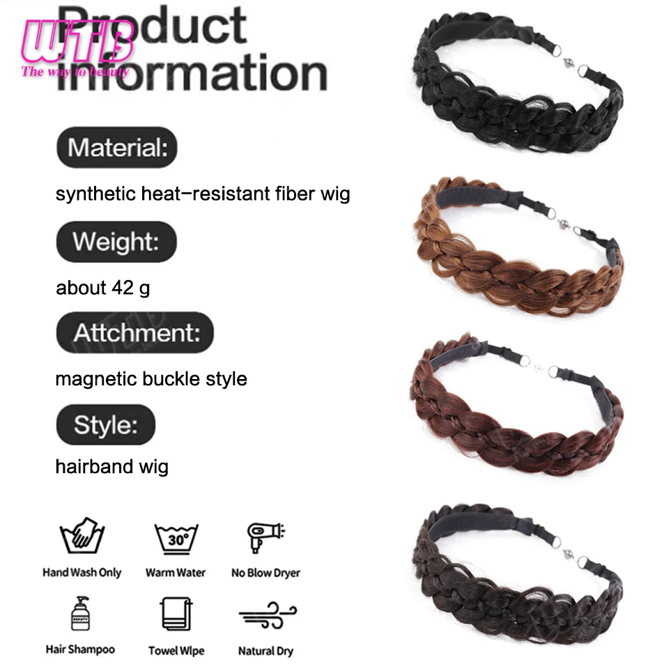 WTB Synthetic Hairband Wig for Women Magnetic Snap Style Fishtail Braid Hairband Wig with Velcro Suitable for Everyday Wear