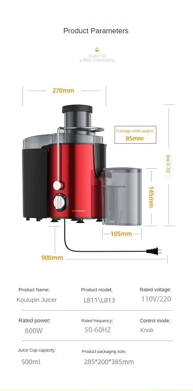 Stainless steel fruit juicer Centrifugal Strong Power Easy To Clean 800W Motor Big Mouth Large for Fruits And Vegetables