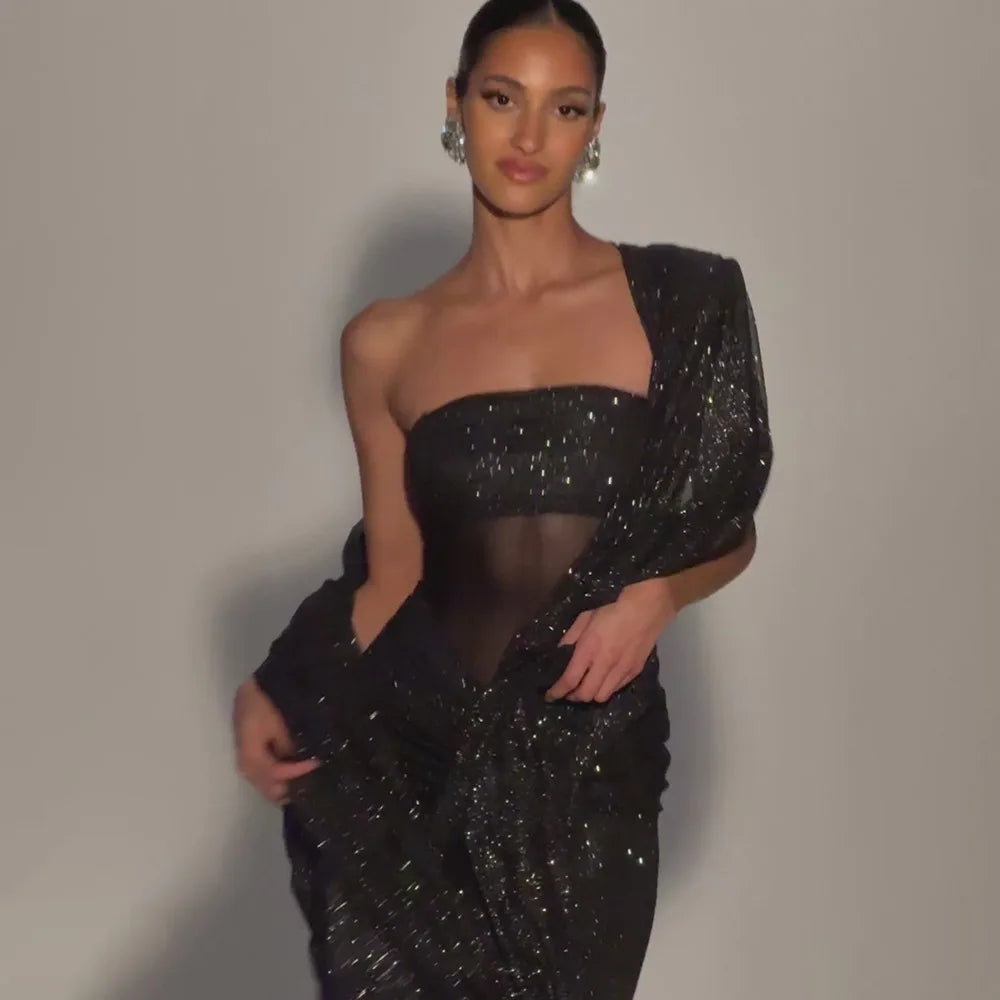 Townlike Slim Bodycon A-line Maxi Long Dress Women 2025 Summer Dress Ribbon Sparkle Glitter Nightclub Sexy Party Dresses