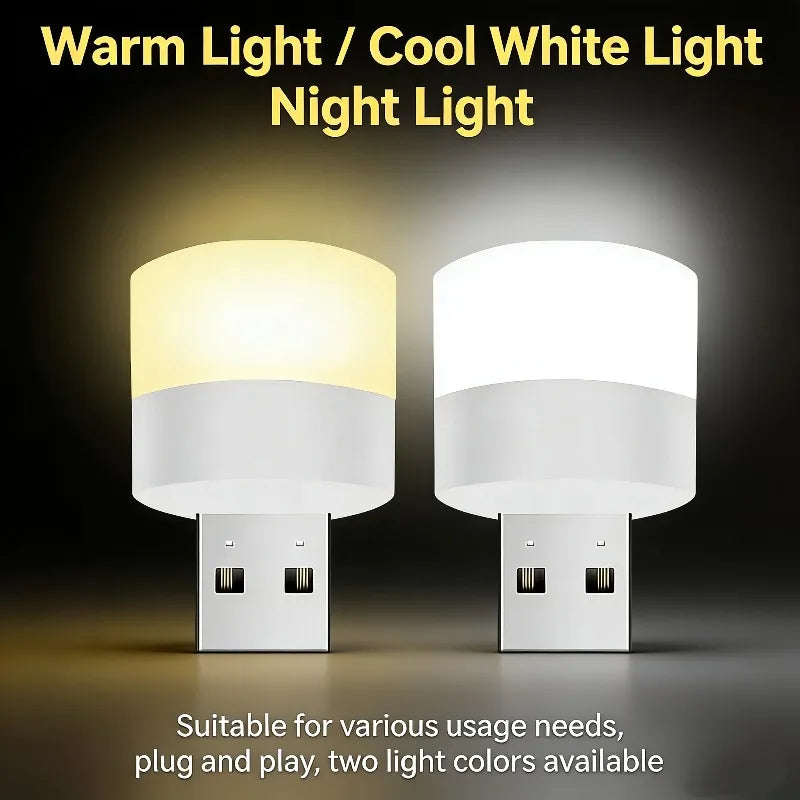 USB LED Night Light - Warm & White Dual Mode Eye-Friendly Compatible with Laptop Power Bank & USB Charger (2025 Edition)