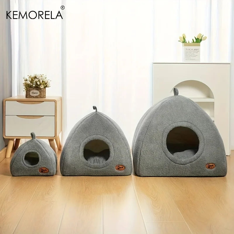 2025 Winter Thickened Indoor Cat Bed 2-in-1 Cat House Tent Bed with Detachable and Washable Soft Cushion Pillow, Unassembled