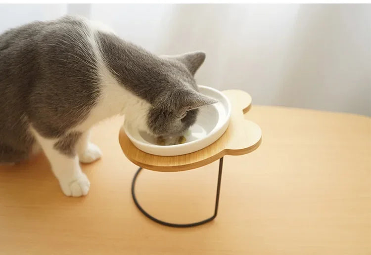 Ceramic Cat Bowl Cat Food Feeder Dog Bowls Drinking Water Bowl Cervical Protection Pet Supplies Ceramic Double Cat Bowls