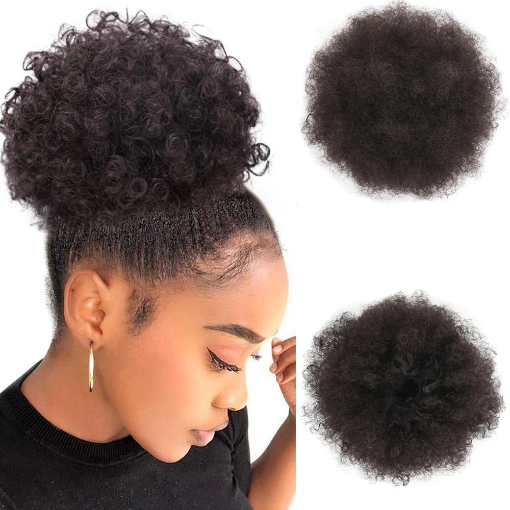 Synthetic Large Afro Puff Drawstring Ponytail Kinky Curly Bun HairPiece African American Clip in Updo Extensions for Black Women