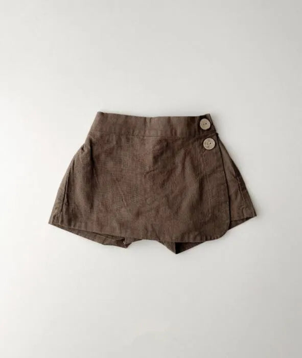 22316 Baby Summer Clothes 2024 Ins New Cotton and Linen Baby Girl's Skirt Short Leisure Crotch Button Mori Hot Pants