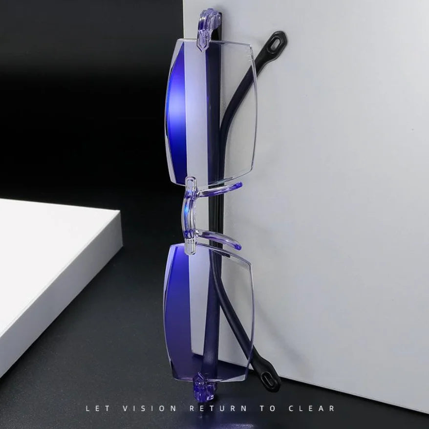 Smart Zoom Reading Glasses for Both Distance and Near Use Blue Light Blocking Eyeglasses Rimless Glasses +1.0(100) ~ +7.0(700)