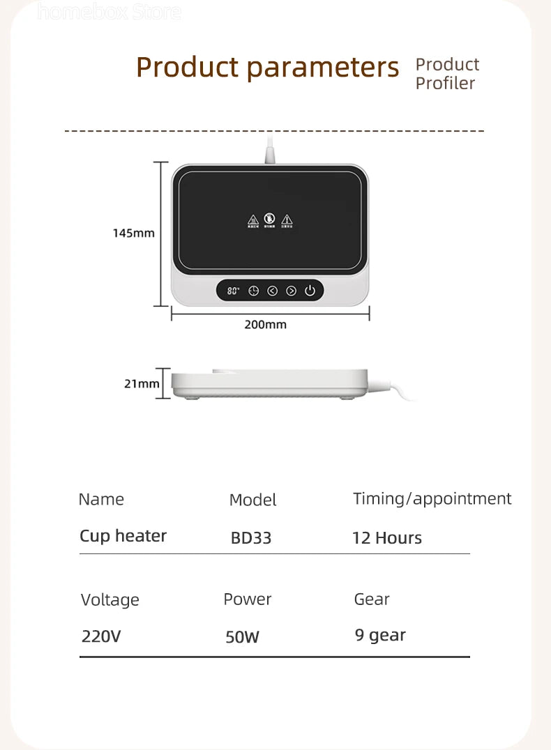 50W Mug Warmer Cup Heater Electric Hot Plate 9 Gear Temperature Warmer Coaster Heating Lunch Box Milk Coffee Home Office 220V