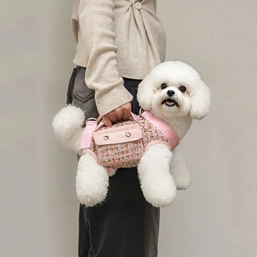 Stylish Dog Horizontal Backpack with Leash Handle Elegant Pet Traction Backpack Breathable Edge-wrapped Cat Carrier Bag