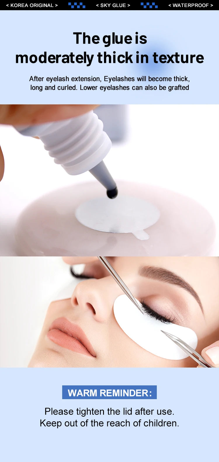 5 Bottles SKY S+ Glue for Eyelash Extensions 5ml Original Korea Sky Blue Cap False Lash Glue Makeup Tools Beauty Shop Supplies